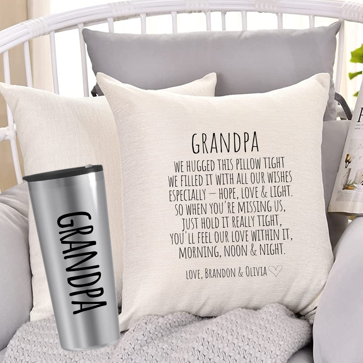 Hold onto your pillow tight Grandpa - Pillow or Pillow + Tumbler Set