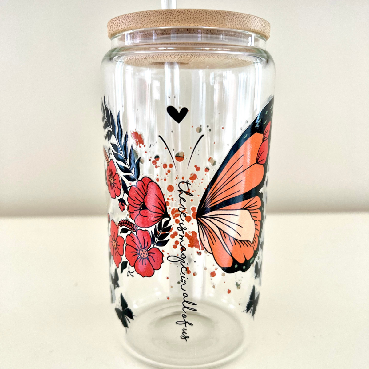 There is magic in all of us [Monarch Butterfly Glass Tumbler with Bamboo Lid]