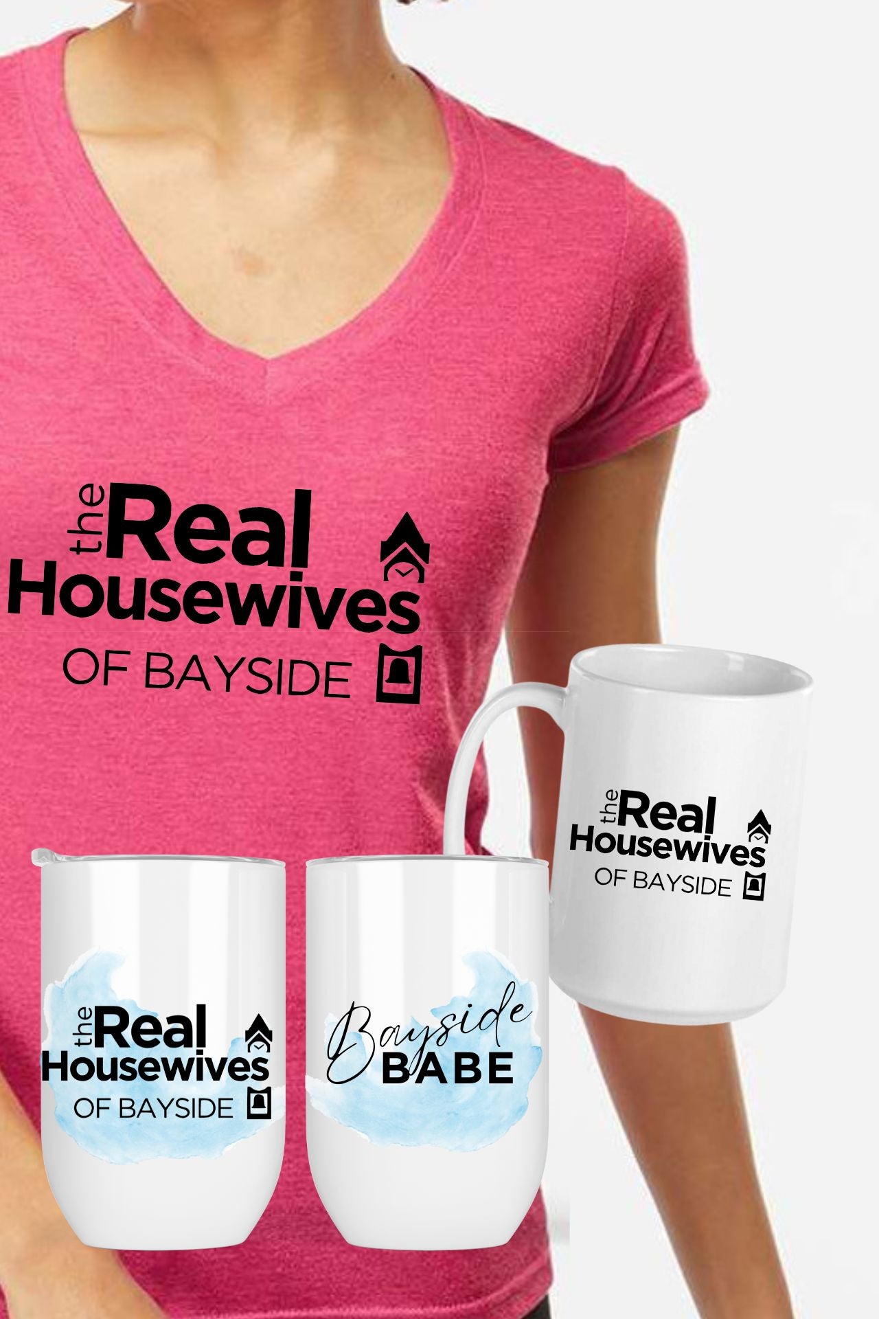 Bayside Brand Box (Tshirt, All White Mug (logo on both sides)