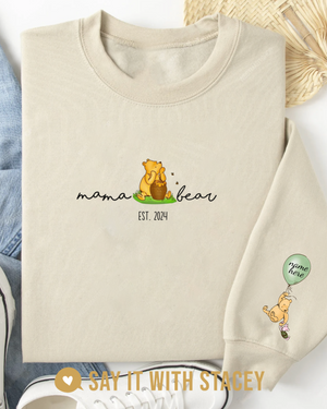 Mama Bear Winnie the Pooh Crew Neck Sweater - Option to Customize Sleeve