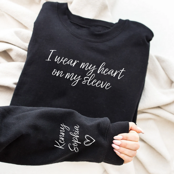 I Wear my Heart on My Sleeve Premium Cotton Blend Crewneck Sweater Say it with Stacey
