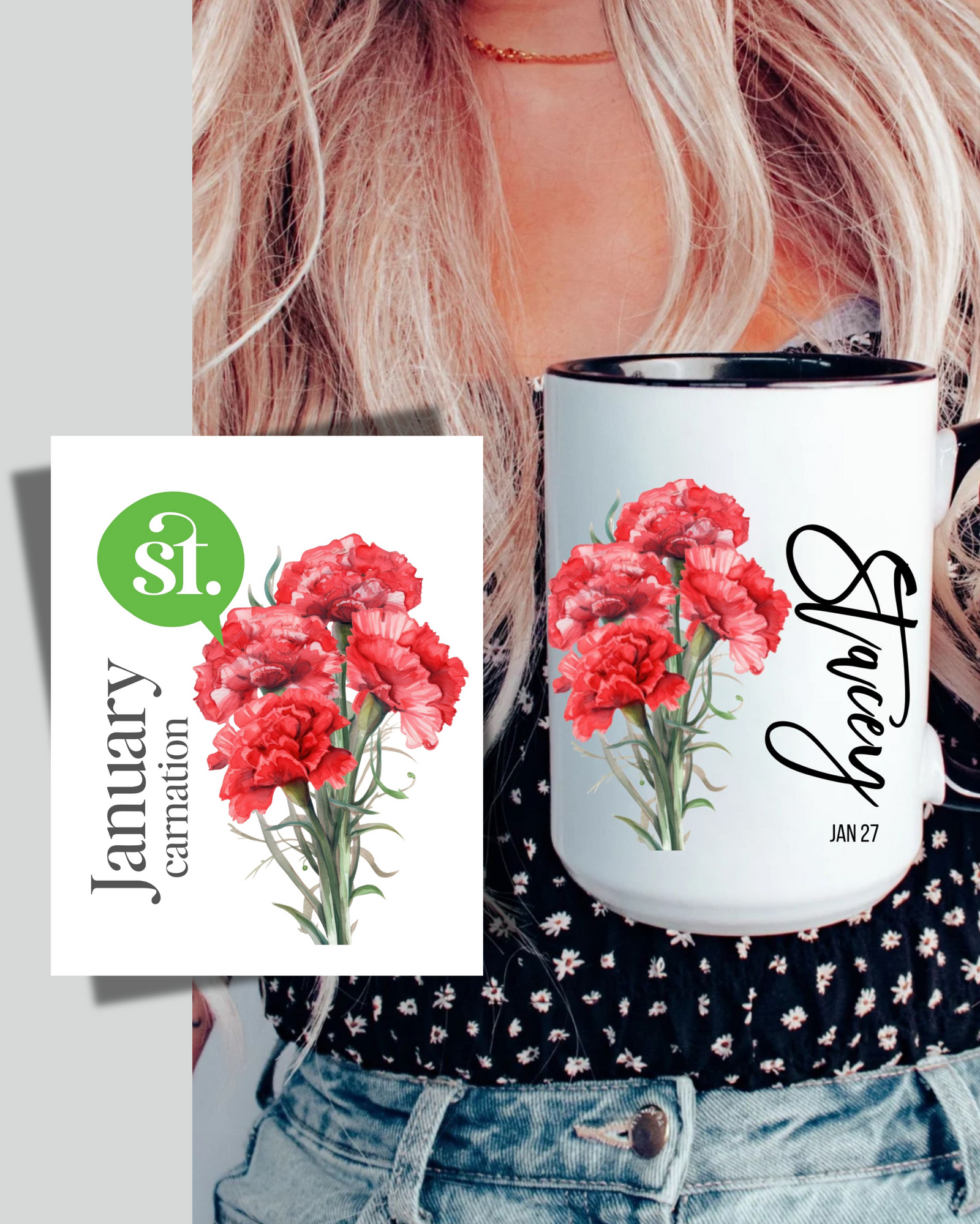 Birth Flower Personalized Mug 15oz  – Custom Name & Date