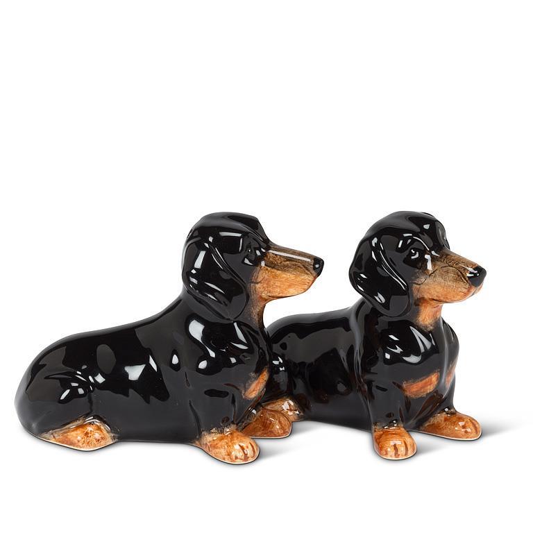 Black and brown ceramic dachshund salt and pepper shakers