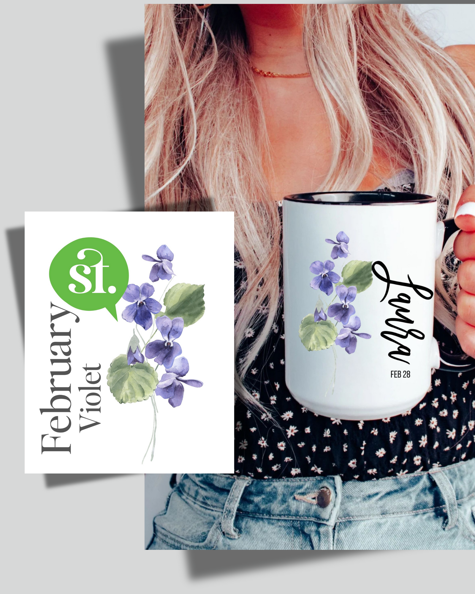 Birth Flower Personalized Mug 15oz  – Custom Name & Date