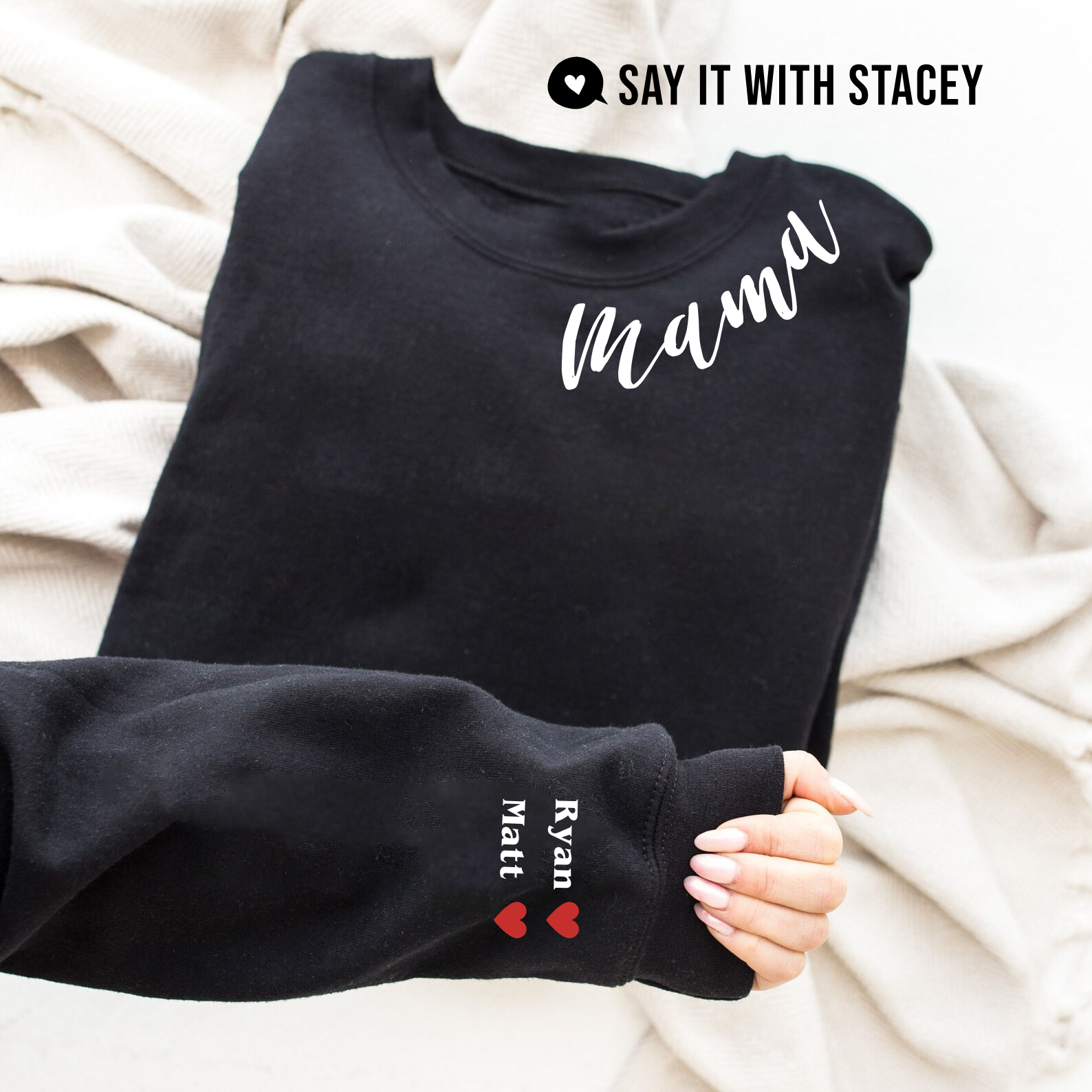 Mom/Nanny/Grandma Crewneck with Sleeve Personalization