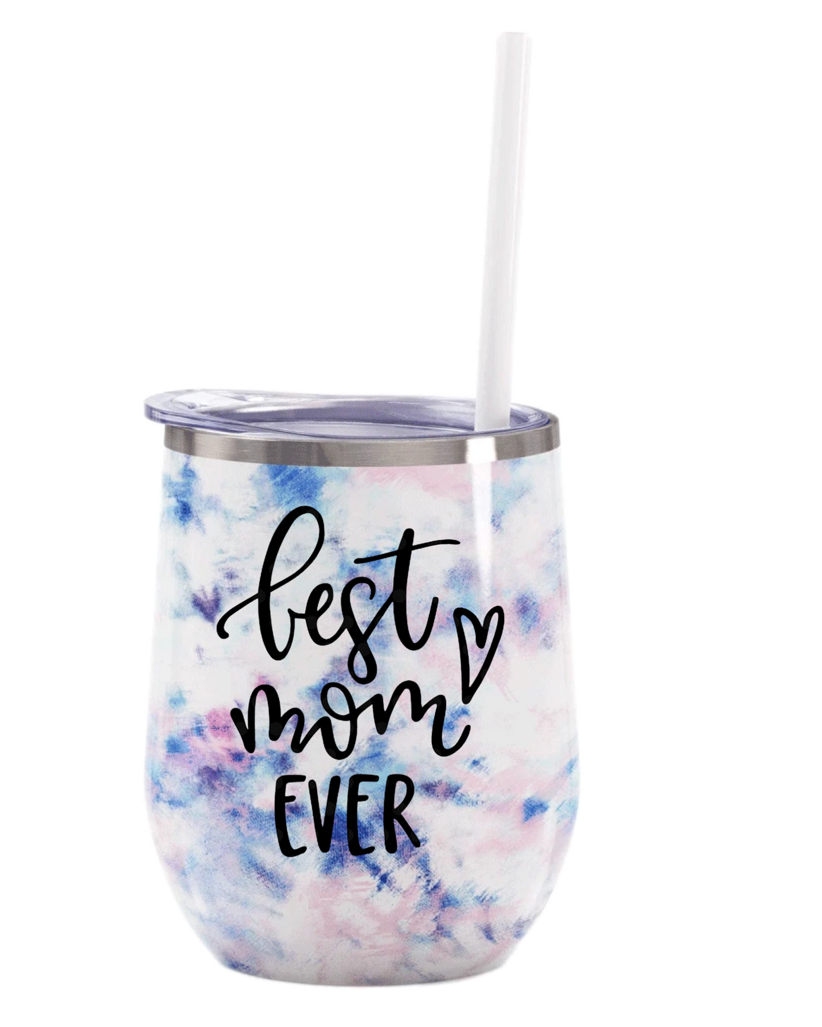 Best Mom Ever Tie-Dye Tumbler – 12oz Stainless Steel Wine Cup with Lid & Straw