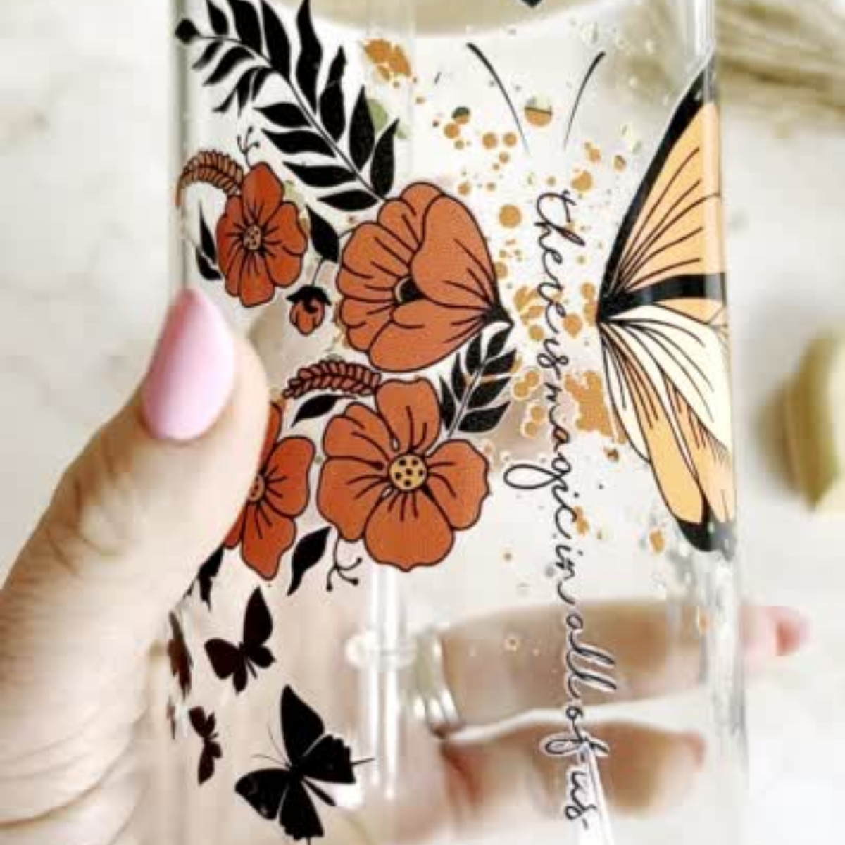 There is magic in all of us [Monarch Butterfly Glass Tumbler with Bamboo Lid]