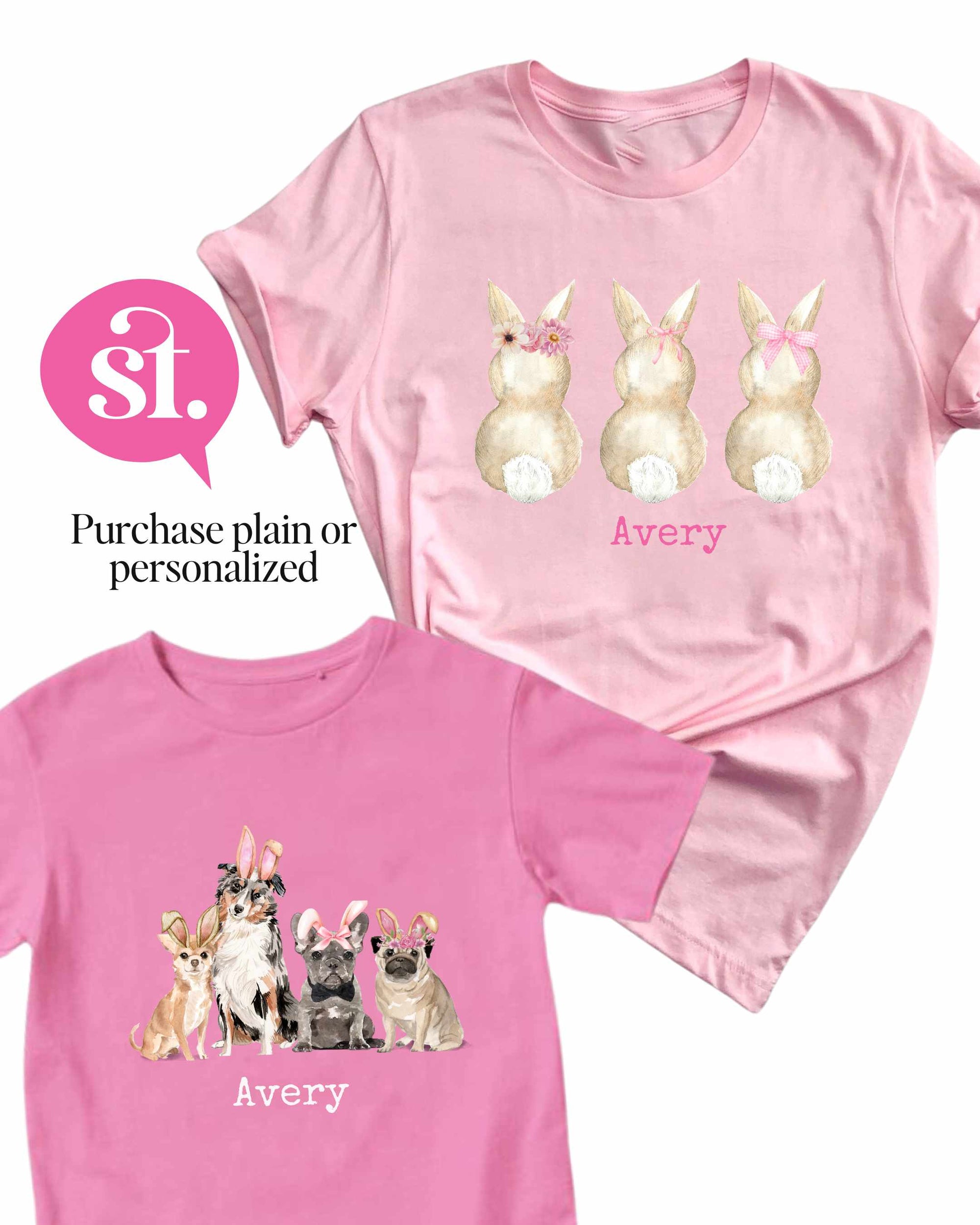 Bunnies or Dogs Easter Shirts PInk | Purchase Plain or Personalized