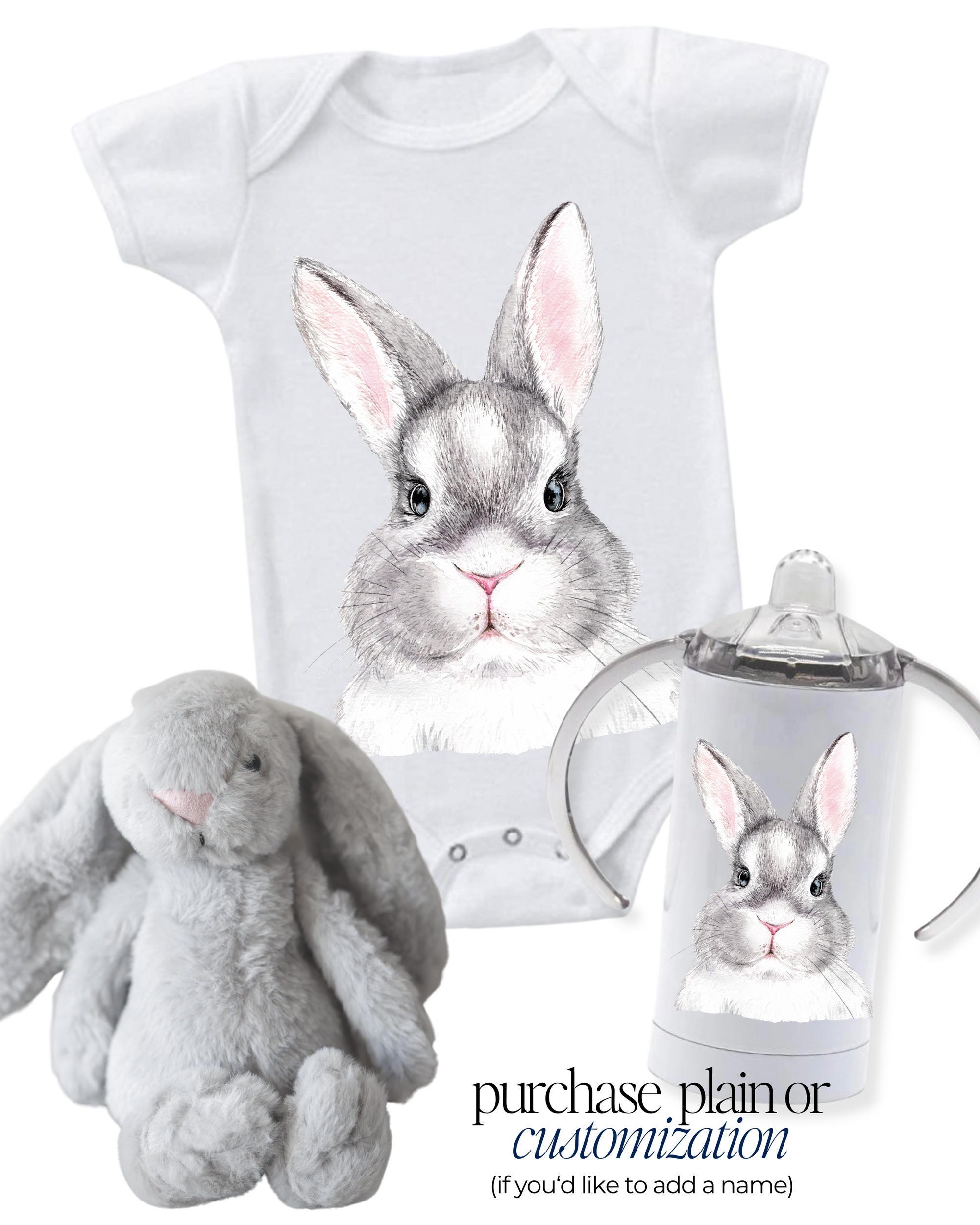 Baby Bundle Onesie, Matching Sippy Cup and Jelly Cat Bunny
