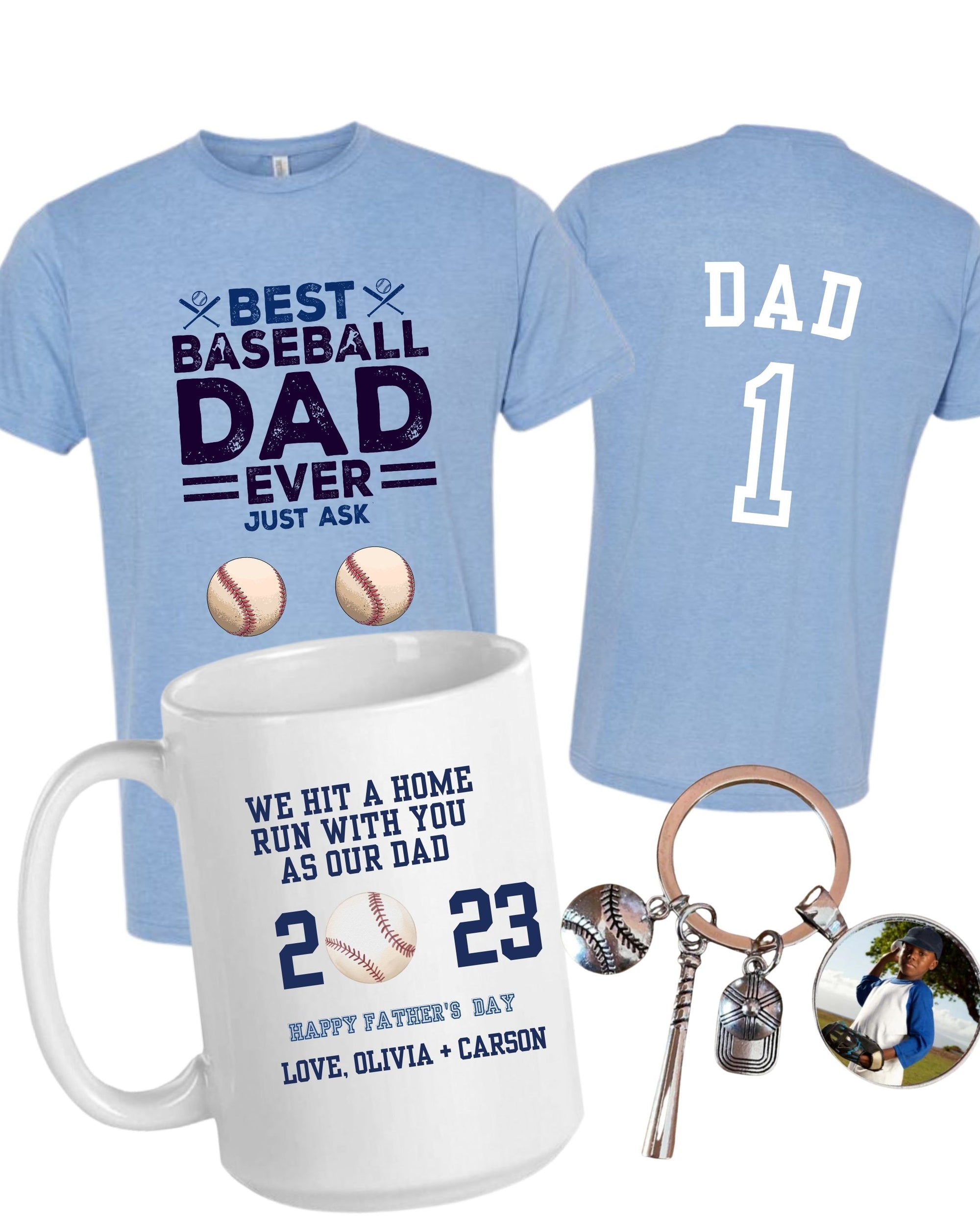 Baseball Dad Bundle Gift Set, Father's Day  Mug, Keychain, Tshirt 