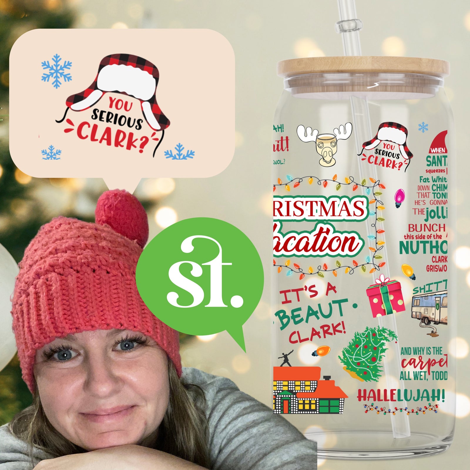 Christmas Vacation glass tumbler with bamboo lid