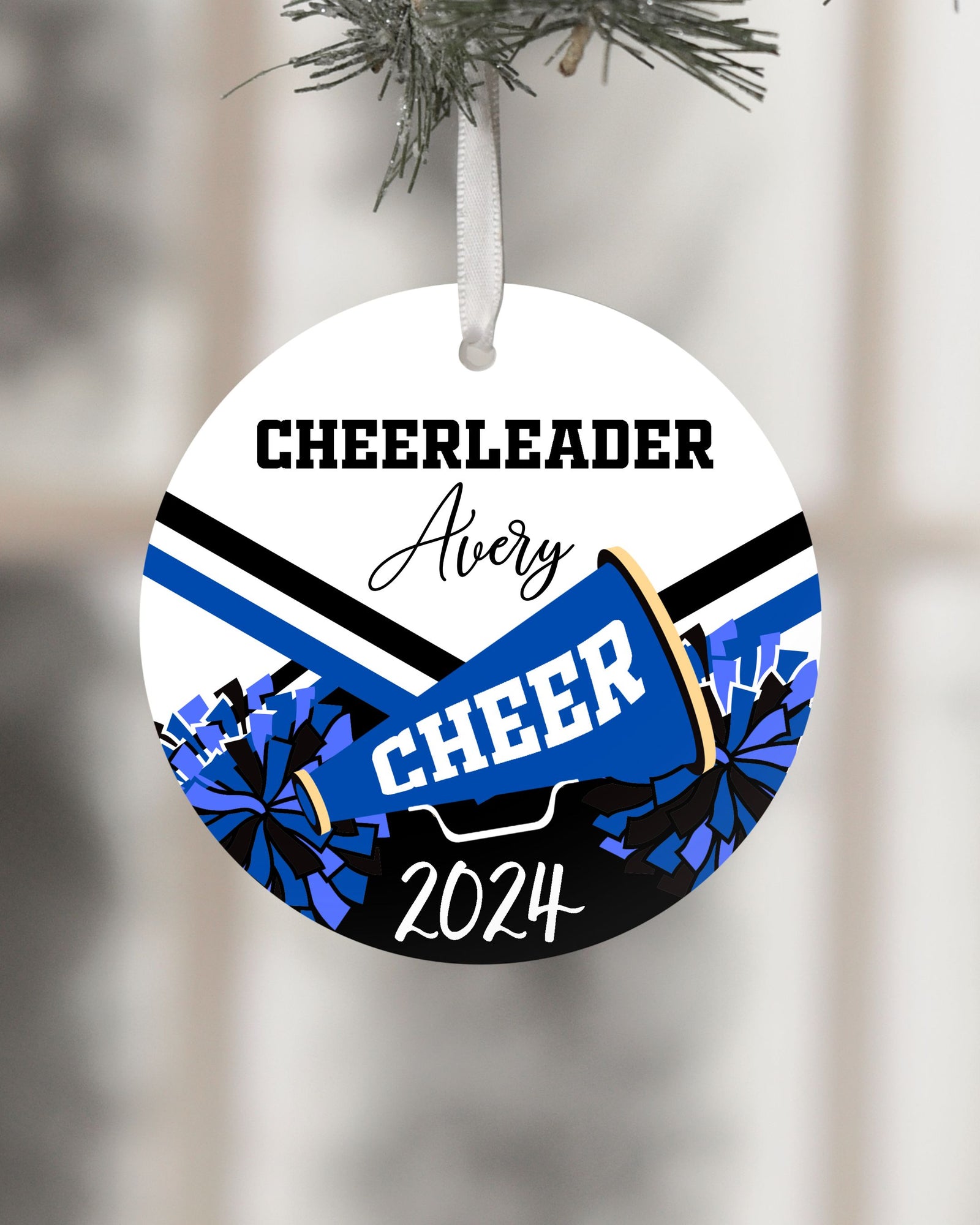Cheerleader Custom Ornament on 4" ROUND disc