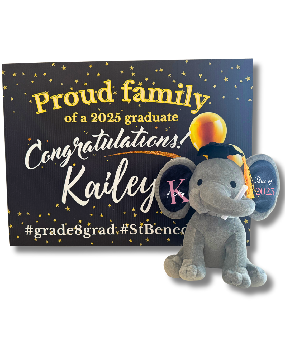 Graduation Plush Elephant & Grad Sign Set