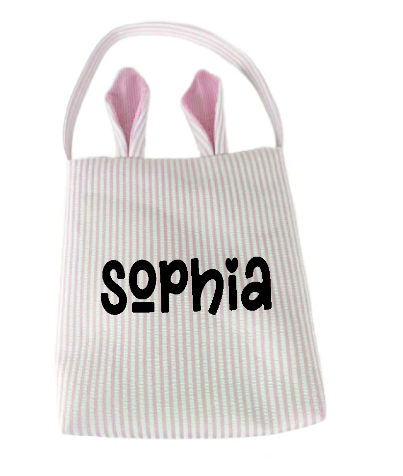 Personalized Easter Bunny Tote Bag – Blue Gingham or Pink Stripes