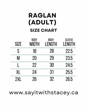 Raglan Size Chart Adult