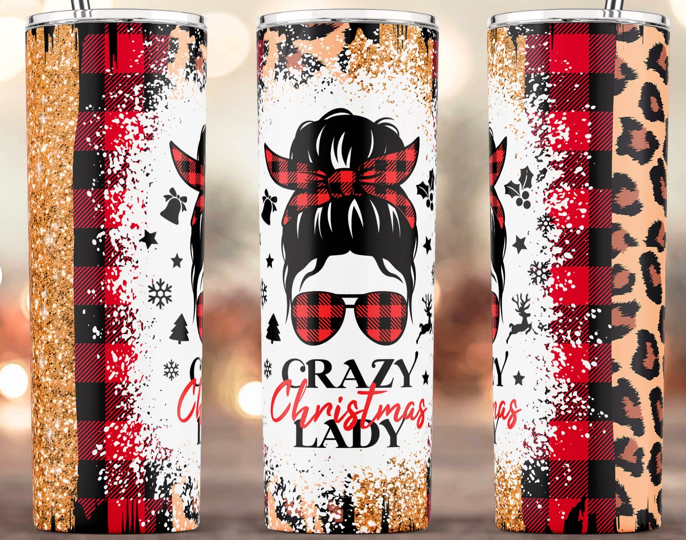 Crazy Christmas Lady 20oz Skinny Travel Tumbler
