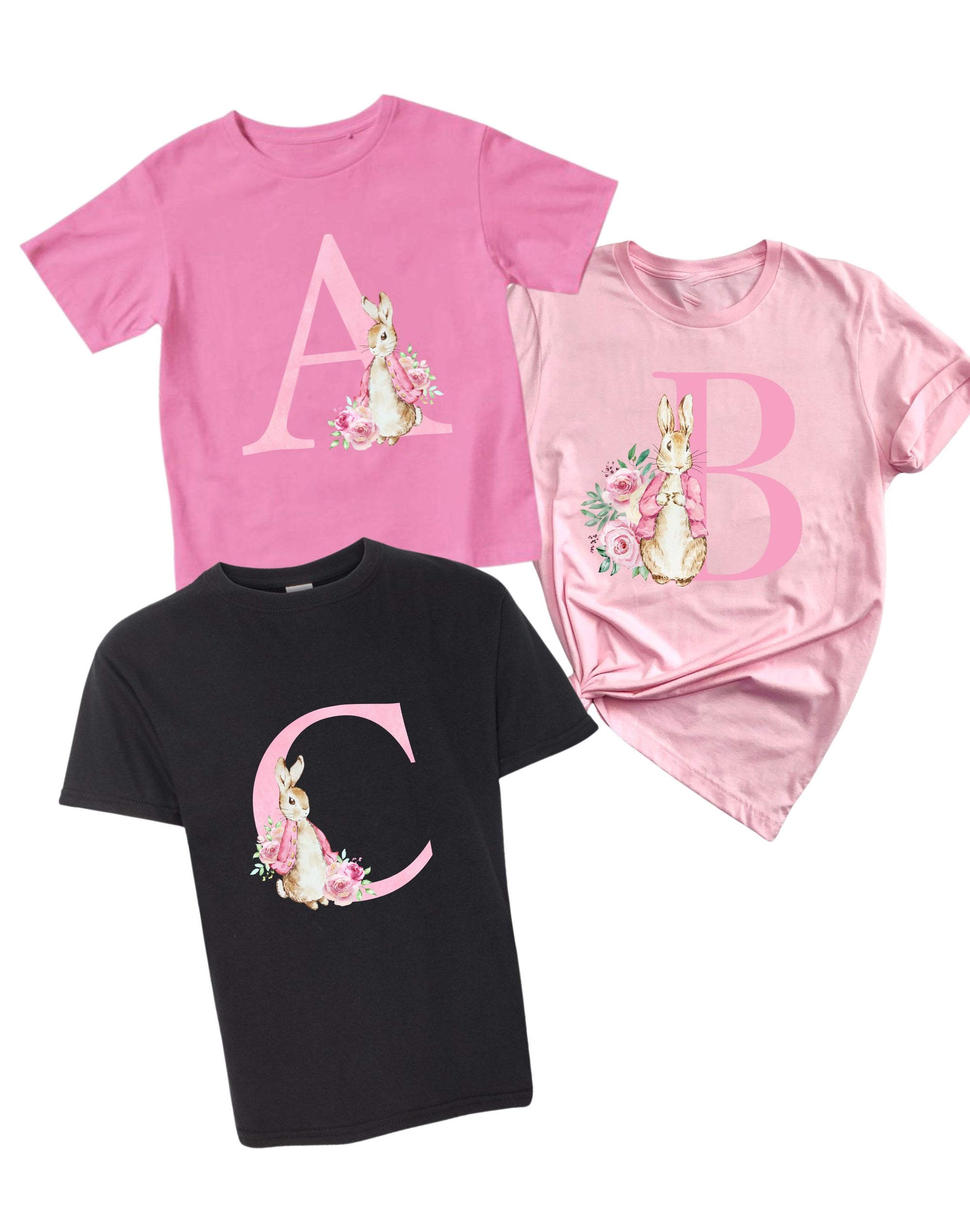Personalized Rabbit Easter TShirt | Black or Pink Youth