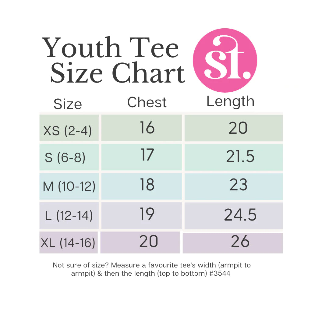 Youth TShirt SIze Chart 