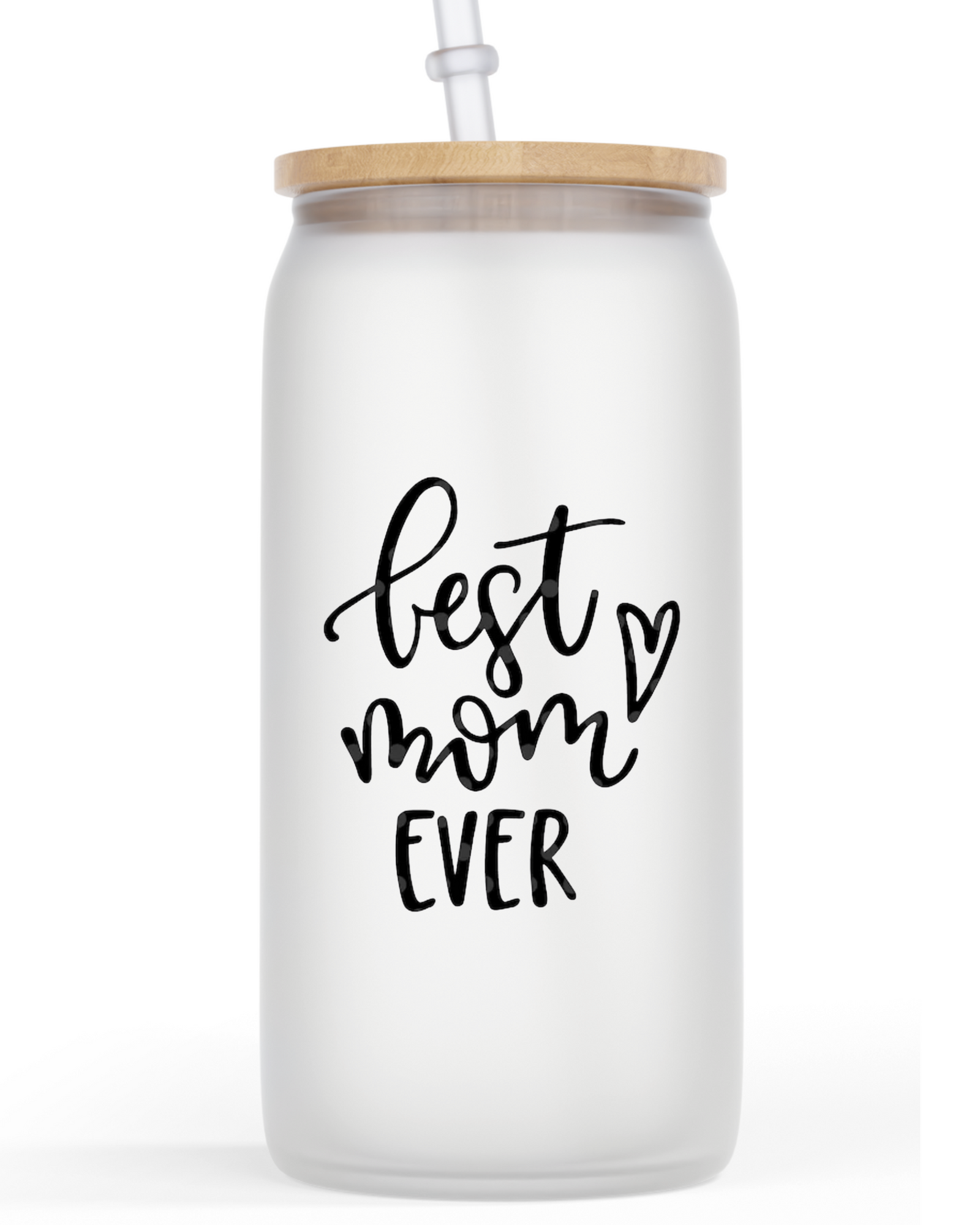 Best Mom Ever Glass Tumbler – 16oz with Bamboo Lid & Straw