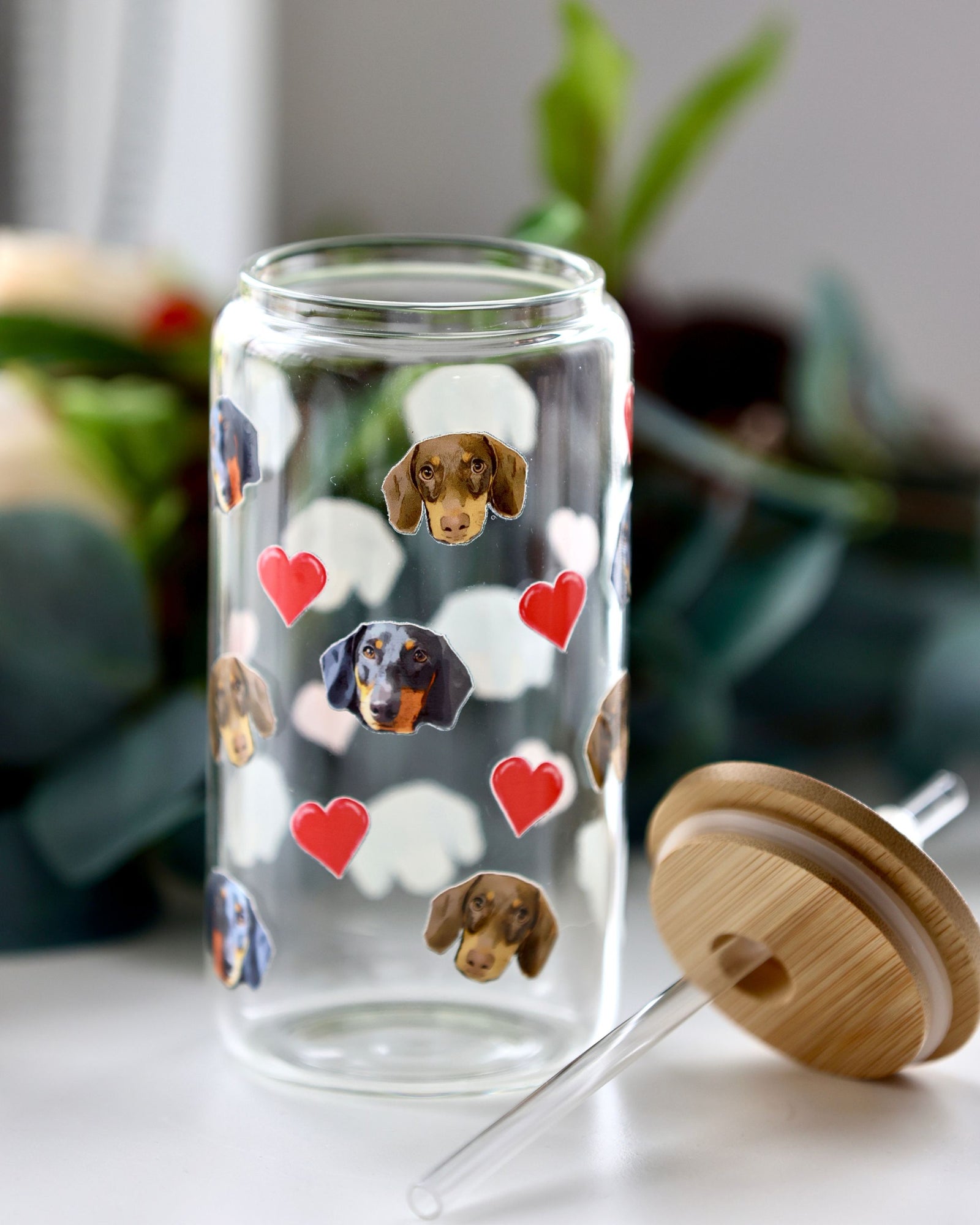 DOG OR CAT: Custom Glass Tumbler with Bamboo Lid and Straw