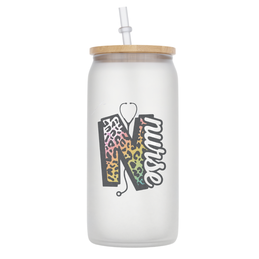 10oz Frosted Glass Tumbler with Bamboo Lid and Straw - Nurse Collection