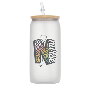 10oz Frosted Glass Tumbler with Bamboo Lid and Straw - Nurse Collection