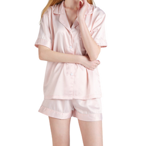 Satin Pajamas Short Set (Plain or Customizable on front pocket)