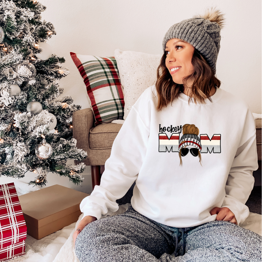Hockey Mom Crew Neck Sweater with optional Player Number on Sleeve 🏒