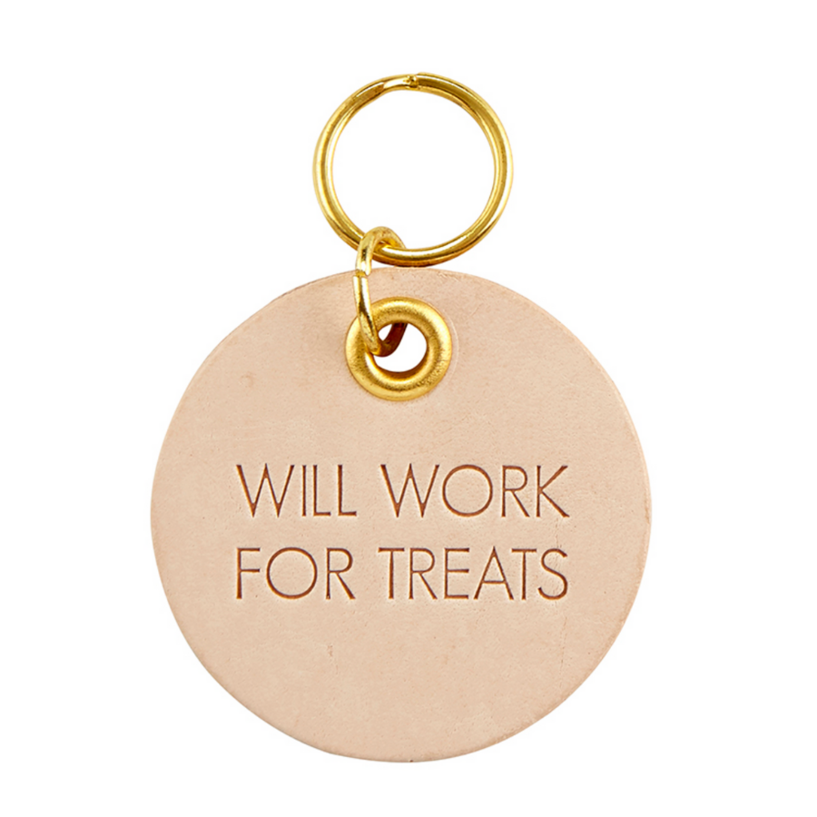 Will Work for Treats Leather Pet Tag