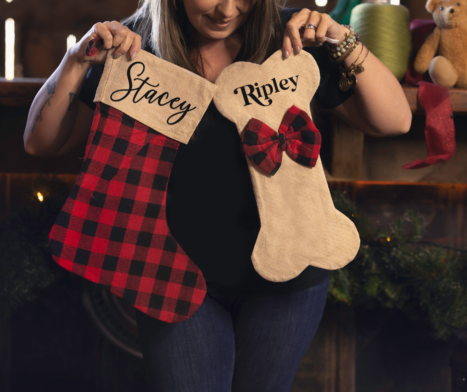 Bone Shaped Buffalo Plaid Stocking