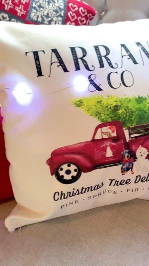 Dogs in Red Truck Christmas Pillow Cover (use breed or family last name ❤️🙌🏻🐶)