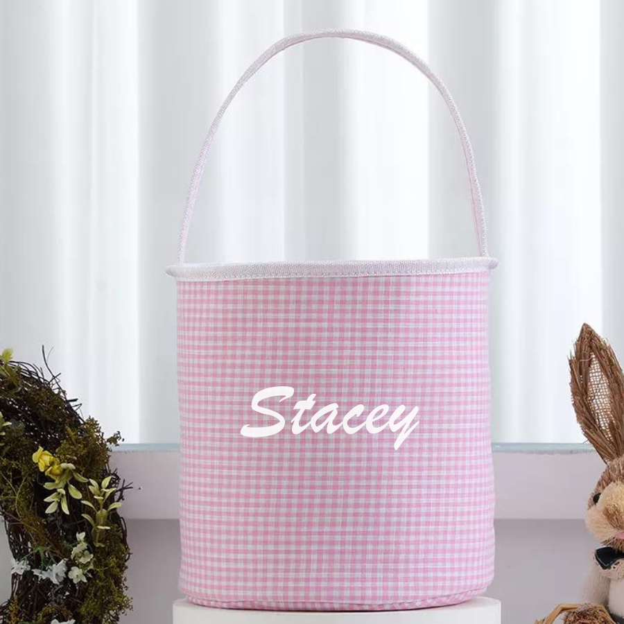 Easter Basket Plaid Seersucker Pink Say it with Stacey