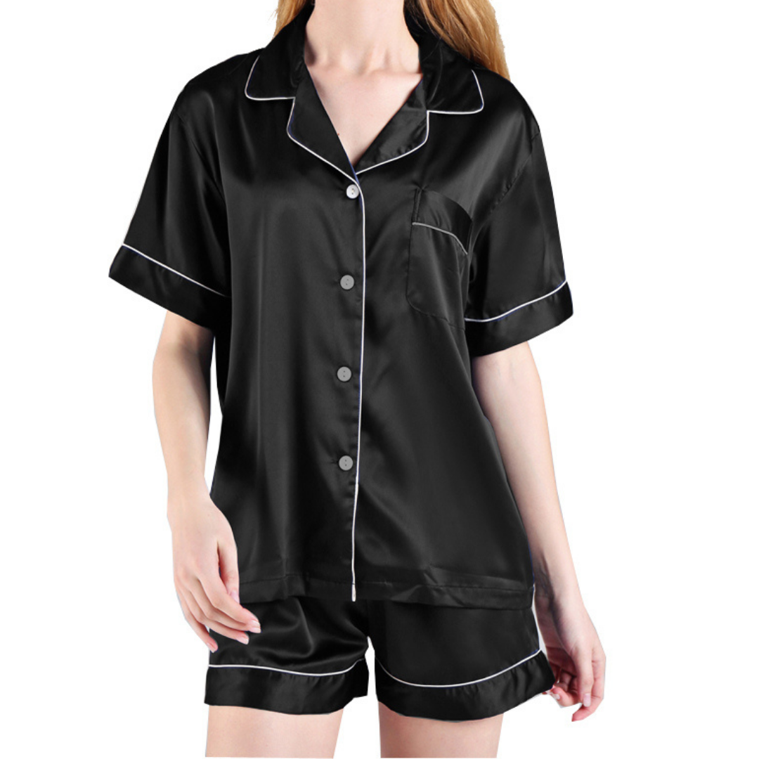 Satin Pajamas Short Set (Plain or Customizable on front pocket)