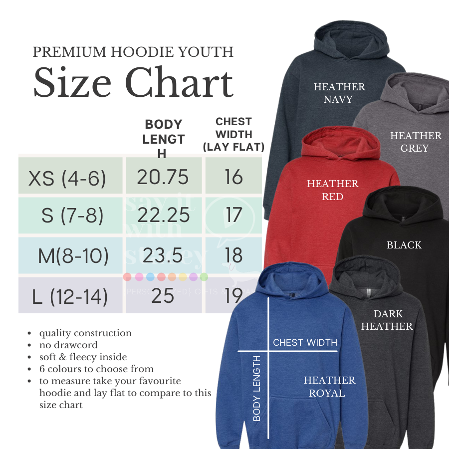 Premium Youth Hoodie Size Chart, Say it with Stacey