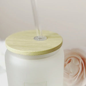 Frosted Glass Tumbler with Bamboo Lid and Straw - Design Your Own