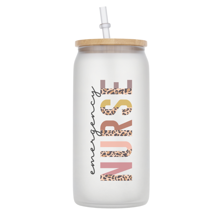 10oz Frosted Glass Tumbler with Bamboo Lid and Straw - Nurse Collection