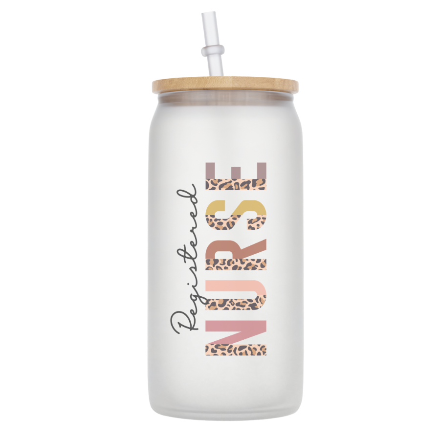 10oz Frosted Glass Tumbler with Bamboo Lid and Straw - Nurse Collection