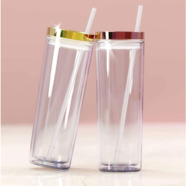 18 oz Acrylic Skinny Tumbler - Clear With Rose Gold, Clear With Gold