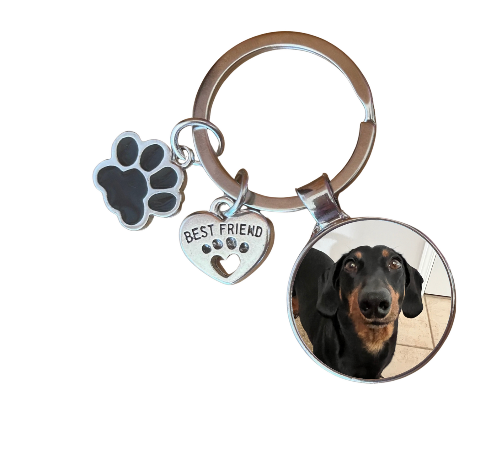 Best Friend Paw Dog Keychain with Customizable Option for Photo or Text