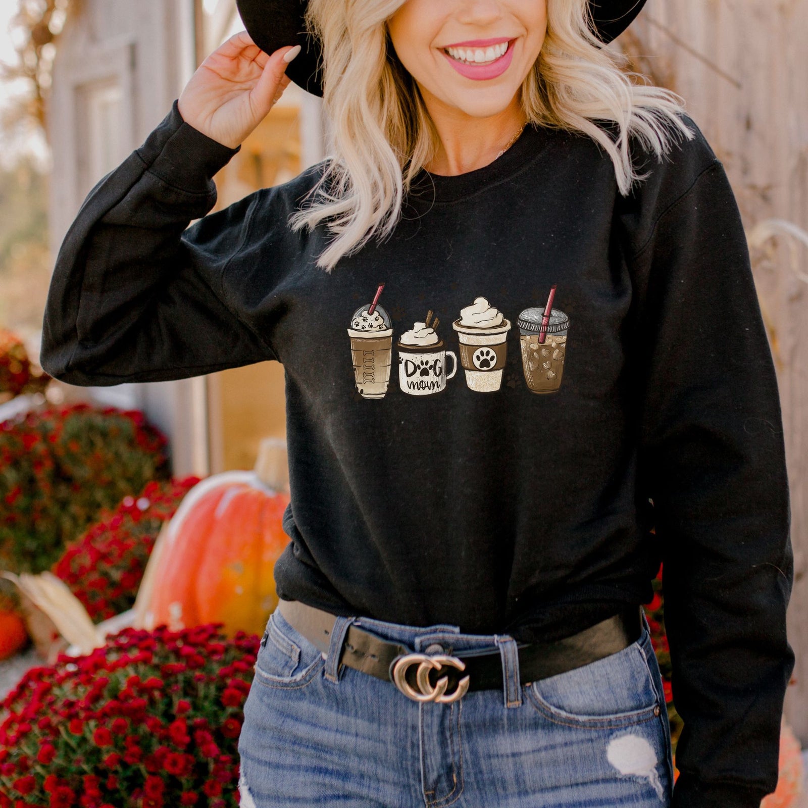 Dogs + Coffee Premium Crew Neck Black Sweater