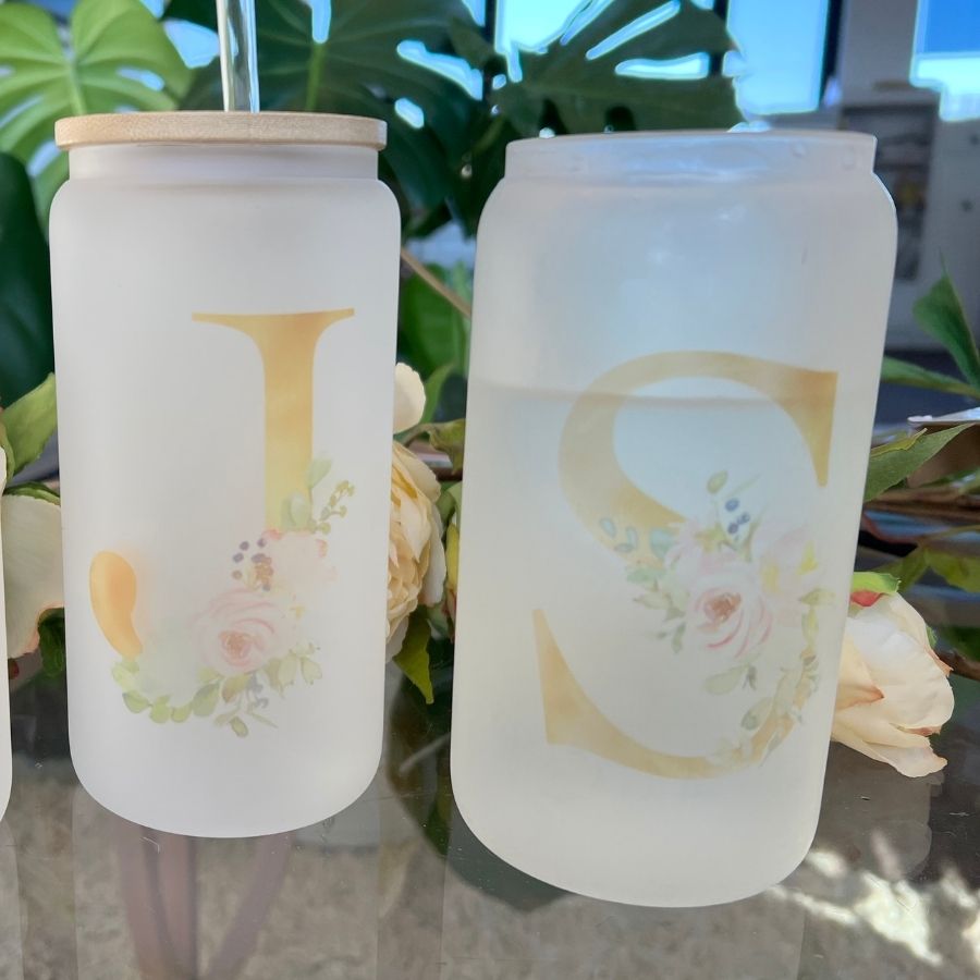 Frosted Glass Tumbler with Bamboo Lid and Straw - Design Your Own